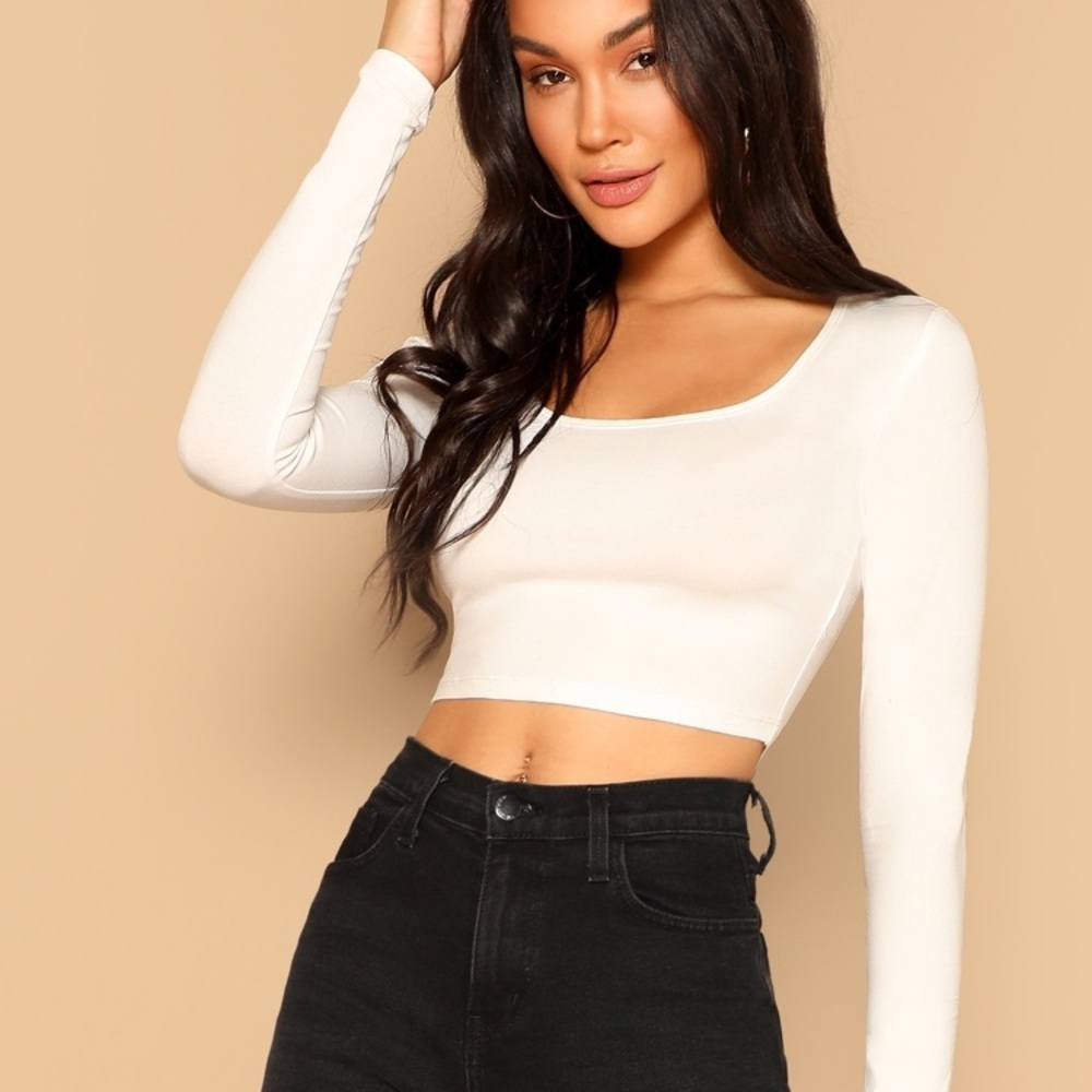 white shein cropped long sleeve top